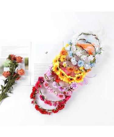 Cinaci 8 Pack Boho Flower Crown Headbands for Wedding Party - Handmade Sunflower, Daisy, Rose Tiara Garland - Adjustable Headpiece for Women, Brides, Bridesmaids, Girls, Teens - Buy Online on GoSupps.com