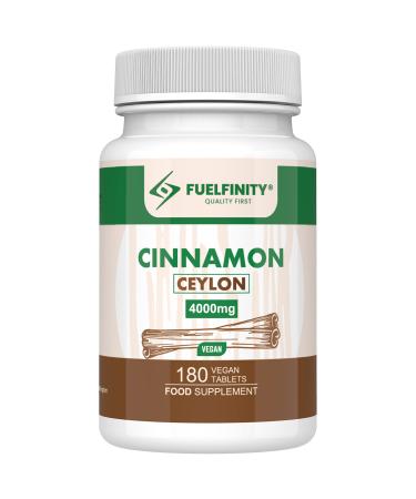 Ceylon Cinnamon Tablets 4000mg - 180 Tablets - Blood Sugar Control Supplement - Made at GMP Standards - High Strength Cinnamon Supplement - FuelFinity - Vegan (1 Pack) 180 count (Pack of 1)
