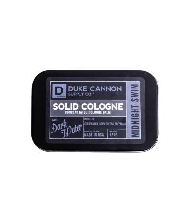Duke Cannon Supply Co. Solid Cologne for Men Midnight Swim - Cold Water Crisp Greens Fresh Air - Concentrated Balm Travel-Friendly Tin 1.5 oz (1 unit)