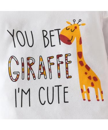 Baby Girls Clothes Cow Letter Print Ruffled Tops & Pants Set | Infant Outfits 12-18 Months | White Giraffe Design - Buy Online on GoSupps.com