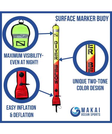 Makai Ocean Sports 4ft Inflatable Surface Marker Buoy | High Visibility Dual Color SMB for Scuba Diving & Snorkeling - Buy Online on GoSupps.com