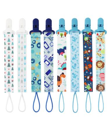 8 Pcs Dummy Clips Girls Baby Pacifier Holder Soother Clip Chain Straps with Plastic Clasp Fit All Dummies & Soothers & Teething Toys Newborn Essentials(Dark Blue)
