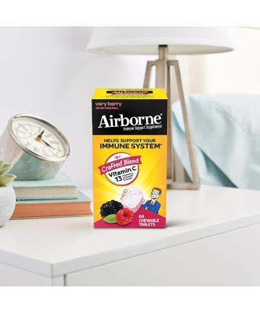 Airborne 1000mg Vitamin C Chewable Tablets with Zinc - 64 Chewable Tablets, Very Berry Flavor, Immune Support Supplement - Buy Online on GoSupps.com