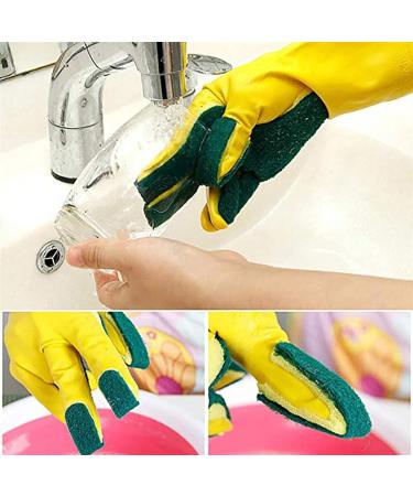 BUSOTH Washing And Cleaning Gloves Garden Kitchen Tableware Sponge Finger Rubber Household Cleaning Gloves Dishwashing Gloves Yellow - Buy Online on GoSupps.com