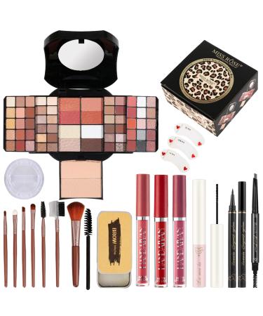 All in One Makeup Kit for Women Includes 54 Color Eyeshadow Palette Eyeliner Mascara Makeup Brushes Liquid Lipstick Eyebrow Soap (013-black)
