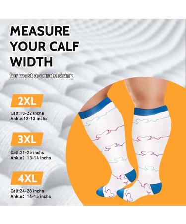3 Pairs Plus Size Compression Socks for Women & Men | 20-30 mmHg | Wide Calf Knee High Flight Socks | Circulation Support | 2XL 3PCS - White Purple Blue - Buy Online on GoSupps.com