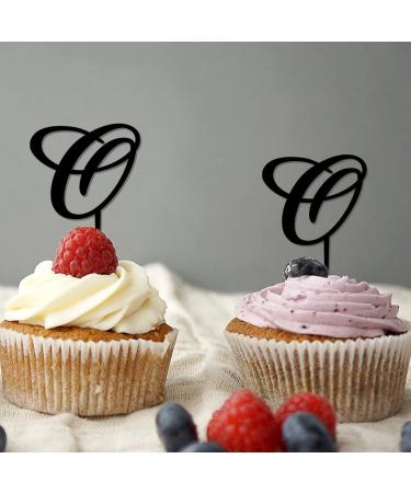 Monogram Letter O Cupcake Toppers Initial Single Letter Name For Wedding Anniversary Party Favors Retro Reusable Branches Leaf Customize Your Own Cupcake Toppers Engagement Gifts 6PCS Style-3