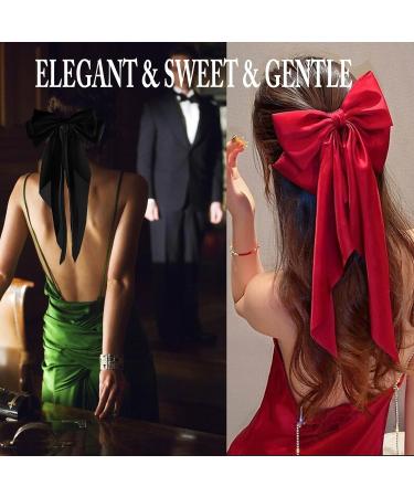 2 Pcs Big Hair bow Hair Bows for Women Bow Hair Clip Elegant Solid Color French Barrette Bows For Hair With Long Silky Satin Hair Barrettes Accessories Bow Hair Clips for Women Girl(Black+Red) - Buy Online on GoSupps.com