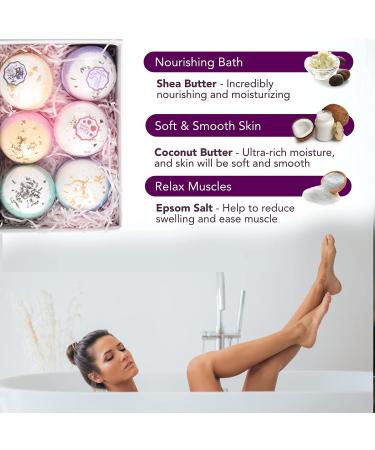 Natural Bath Bombs Spa Set - 6 Fizz Balls with Lavender, Jasmine, Rose, Calendula, Green Tea & Osmanthus Scents - Coconut & Shea Butter for Genuine Moisturization - Relax and Soften Skin - Buy Online on GoSupps.com