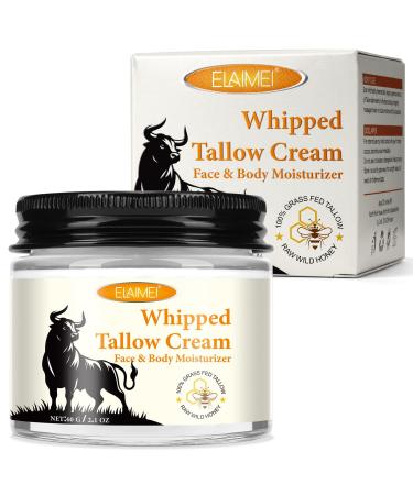 Beef Tallow for Skin Tallow Face Moisturizer Tallow and Honey Balm Organic Grass-Fed Whipped Beef Tallow and Honey Cream Deeply Moisturizing for Face & Body Suitable for Dry & Aging Skin 2.1 oz