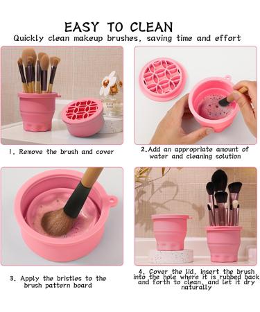 Makeup Brush Cleaning Cup Foldable Makeup Brush Cleaner Silicone Beauty Tools Portable Makeup Brush Cleaning Mat for All Size Beauty Makeup Brushes (Pink) - Buy Online on GoSupps.com