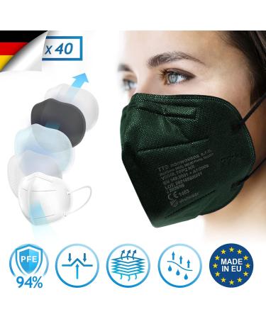 Virshields FFP2 Mask - 94% PFE 99.99% VFE EN 149 Certified 5-Layer Protection Dark Green 20 Pack - High-Quality Breathing Protection Made in EU - Buy Online on GoSupps.com