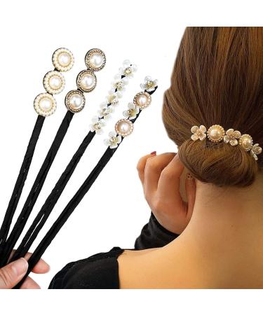 4 pieces pearl flowers hair dutt maker women donut hair bun maker hairpin hair knot maker hair holder hair styling tools hair knot form set for children girls women - Buy Online on GoSupps.com