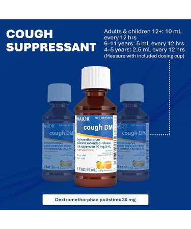 MAJOR Cough DM Extended-Release Cough Suppressant Dextromethorphan Polistirex 30 mg Alcohol-Free Orange Flavor Cough Syrup 3 fl oz (1 Pack) - Buy Online on GoSupps.com