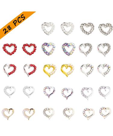 28PCS Heart Nail Art Charms Set - Gold & Silver Metal with Rhinestones & Pearls - Luxurious Nail Supplies for Women & Girls - DIY Nail Accessories - Buy Online on GoSupps.com