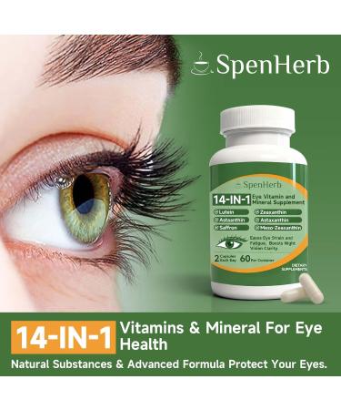 Eye Vitamin and Mineral Supplement 14 in 1 Advanced Eye Formula Vision Support with Lutein and Zeaxanthin Vitamin C E Zinc Copper Eye Health Supplements for Adults 60 Capsules/1 PC 60 Count (Pack of 1) - Buy Online on GoSupps.com