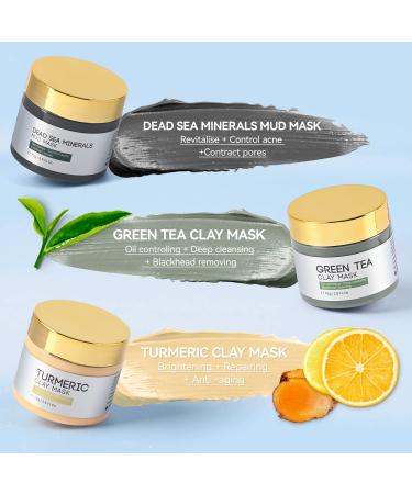 IIIMEIDU Turmeric Vitamin C Clay, Green Tea & Dead Sea Mud Face Mask Set - Deep Cleansing & Anti Aging Women's Skin Care - 2.5 FL Oz Each - Buy Online on GoSupps.com