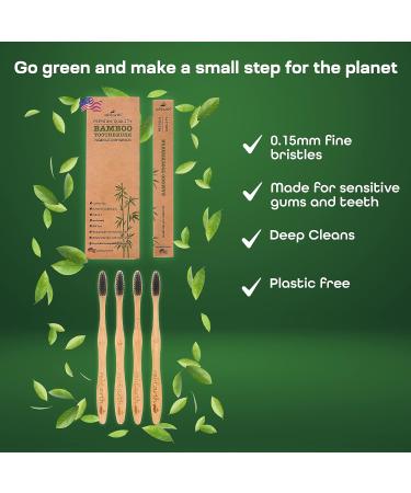 Bamboo Aesthetic Toothbrush Set of 4 | Ultra Soft Bristles | Black Charcoal Infused | American Brand | Eco-Friendly Dental Care - Buy Online on GoSupps.com