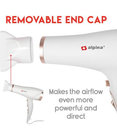 alpina Hair Dryer 19002300W Hairdryer with 3 Heat Settings Hair Dryer with Cool Shot Hair Dryer incl Extra Blow Nozzle and Hanging Loop WhiteRos  - Buy Online on GoSupps.com