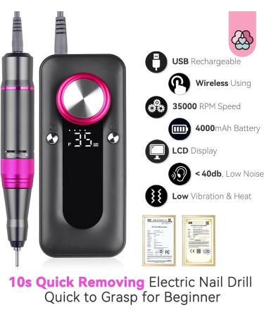 Electric Nail Drill Portable Rechargeable Electric Nail Drill With Led Large Display 4000mah Capacity Electric Nail Drill Machine Manicure Pedicure Polishing Shape Tools - Buy Online on GoSupps.com