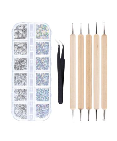 Adawd Flatback-Strass stones for handicrafts 1440 gemstones and crystals for handicrafts nail stones in several sizes with tweezers and picking rhinestones