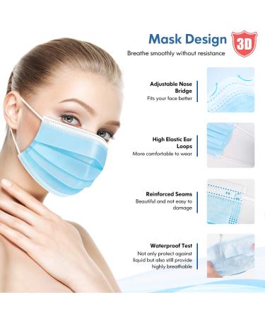 3-Ply Disposable Face Masks for Adults - Blue Ear Loop Masks with Nose Clip - 50 Pack - Buy Online on GoSupps.com