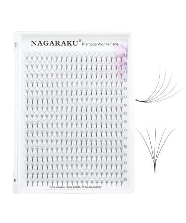 Nagaraku Volume eyelash extension prefabricated compartments 320pcs narrow stem slightly tight premade fans eyelash extensions artificial eyelashes 16 rows (5d 0.07mm starch C curl 13mm) 13mm 5D-07-c curl