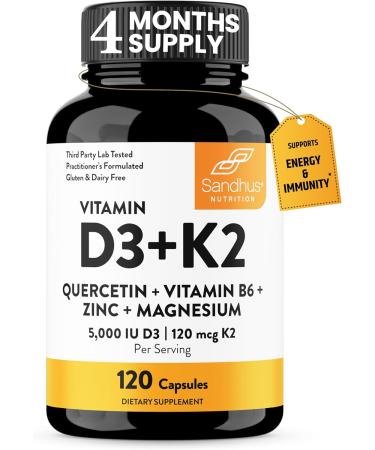 Sandhu's Elderberry & Vitamin D3 K2 with Quercetin Capsules (120 Count Each) | Supports Immune Muscle Health & Energy - Buy Online on GoSupps.com
