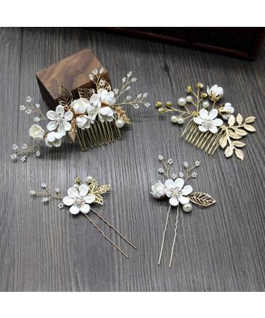 Toyvian Handmade Wedding Hair Comb Clip Set - Bridal Hair Accessories for Brides and Bridesmaids, Floral Girls Hair Piece with Rhinestones (White) - Buy Online on GoSupps.com