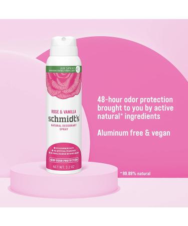 Schmidt's Rose & Vanilla Natural Deodorant Spray - 48 Hour Protection - Pack of 3, 3.2 oz - Aluminum-Free & Cruelty-Free Vegan Formula - Buy Online on GoSupps.com