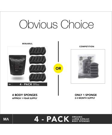 Minamul Konjac Exfoliating Organic Body Sponge - Bamboo Charcoal Infused | Gentle Daily Scrub for Face & Body | Safe for All Skin Types | 4 Pack - Buy Online on GoSupps.com
