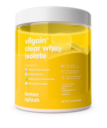 Vilgain Clear Whey Isolate Fresh Fruity Protein Flavour Sweetened with Stevia Over 85% Protein Natural Ingredients No Artificial Flavours and Dyes (17.64 g Lemon Splash)