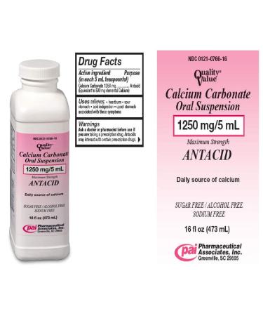 Calcium Carbonate Oral Suspension 1250mg/5 ml - 16 Oz. 16 Fl Oz (Pack of 1)