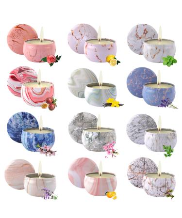 Scented Candles Gifts for Women, 12 Pack Candles for Home Scented, 2.5 Oz Candle Gifts Set with Strongly Fragrance Essential Oils for Bath, Stress Relief, Yoga Aromatherapy Candle 12pack Marble Scented Candles