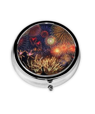Fireworks Portable Round Pill Box - Lightweight and Moisture-Proof Perfect for Organizing Vitamins Fireworks One Size