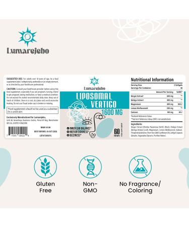 Lumarejebo Liposomal Vertigo Softgel 1600mg Inner Ear Balance Supplement with Ginger & Ginkgo Extract Relieve Motion Sickness & Dizziness 60 Softgels 60 count (Pack of 4) - Buy Online on GoSupps.com