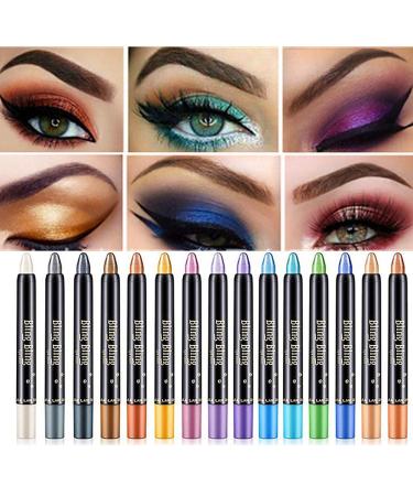 15 Colors Eyeshadow Stick Petansy Waterproof Eye Shadow Pencil Shimmer Glitter Eyeshadow Crayon Long Lasting Eyeshadow Stick Sets(A)