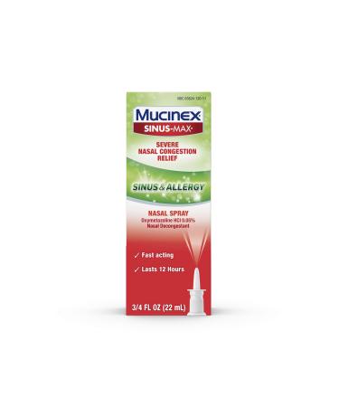 Mucinex Sinus-Max Severe Nasal Congestion Relief Sinus & Allergy Nasal Spray, 0.75 Fl Oz