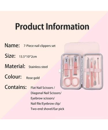 JeoPoom Professional 7-Piece Nail Clipper Set in Pink - Stainless Steel Manicure Pedicure Kit for Travel & Grooming - Buy Online on GoSupps.com