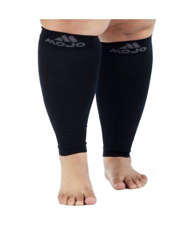 3XL Mojo Compression Plus Size Wide Calf Compression Sleeves Unisex - Footless, XXX-L, Black - 20-30mHg 1 Pair 3X-Large Black