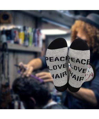 Funny Hairdresser Socks - Peace Love Hair Barber Graduation Gift | Cosmetology Gift for Hair Stylists - Buy Online on GoSupps.com