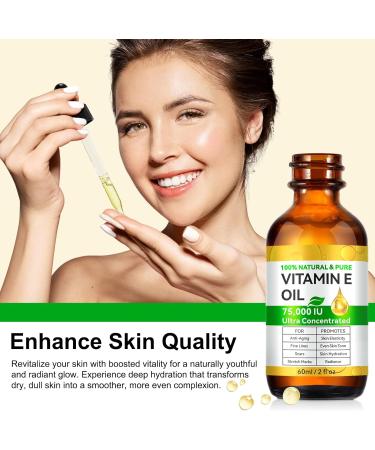 Huile de vitamine E - 75 000 IU - Pour la peau les cicatrices le visage et le corps - Hydrate la peau s che et r duit les ridules - 60 ml - Buy Online on GoSupps.com
