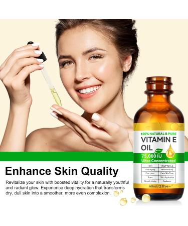 Vawcrn Pure Vitamin E Oil - 75 000 IU Vitamin E Oil for Face Skin Scars Face & Full Body Reduce Fine Lines & Scars Moisturizing Skin 2 Fl Oz - Buy Online on GoSupps.com