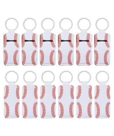 Honbay 12PCS Baseball Pattern Chapstick Holder Keychain Lip Balm Holder Lipgloss Holder Lipstick Holder Clip-on Sleeve Pouch for Travle or Daily Outing for Handbags Backpacks