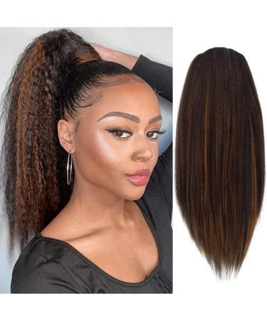 Allyreetress Highlight Yaki Drawstring Ponytail Extension for Black Women Kinky Staight Up Down Pony Tail Synthetic Hair Extensions 20 Inches 2 Clip in 20 inches HL4/30
