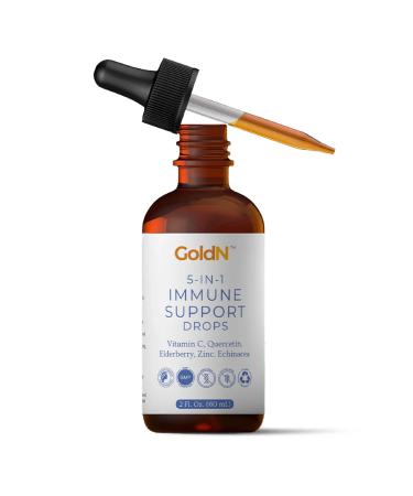 GoldN 5-in-1 Immune Support Drops | Vitamin C Quercetin Elderberry Zinc Echinacea | No Artificial Ingredients | Non-GMO Gluten-Free | 2oz (60ml) | 1-Month Supply
