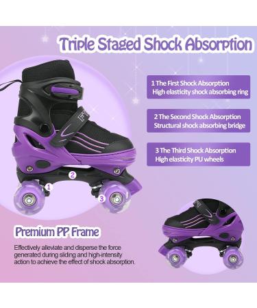 HXWY Kids Roller Skates | Adjustable 4 Sizes | Light Up Wheels | Black Purple | Outdoor Indoor Sports | Medium - Big Kid (1-4) - Buy Online on GoSupps.com