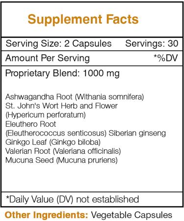 Tame The Monster, 60 Capsules, 1000 mg, Ashwagandha,St. John's Wort, Eleuthero Siberian Ginseng, Ginkgo, Valerian. Mood Balance Formula 60 Capsules 60 Count (Pack of 1) - Buy Online on GoSupps.com