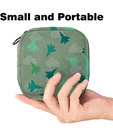 Menstruation Pad Bag with Zipper - Women's Tampon Collection Bag in Combat Aircraft Pattern & Green Cloud Design - Buy Online on GoSupps.com