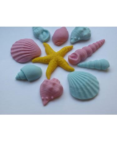 Rainbow Cake Toppers 10x Edible Seashells Little Mermaid Beach Party Fondant Cake Toppers Pink Blue Yellow (RCT-0142) - Buy Online on GoSupps.com